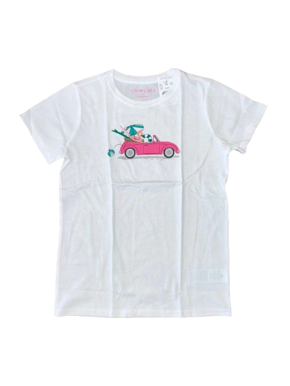 NWT J. Crew Girls' White W/Summer Vacation Car Graphic Cotton Tee